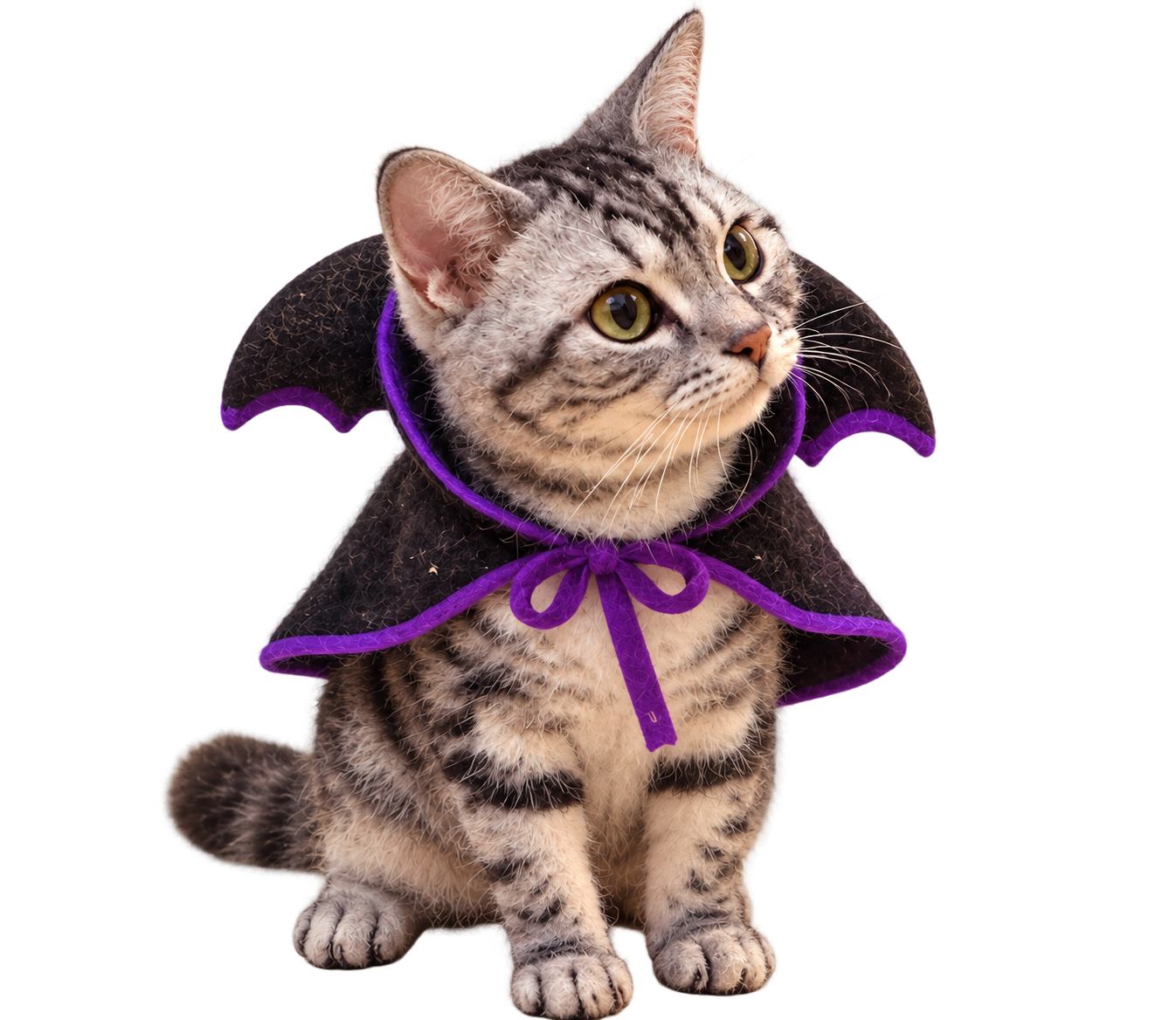 紫のマントを着た猫